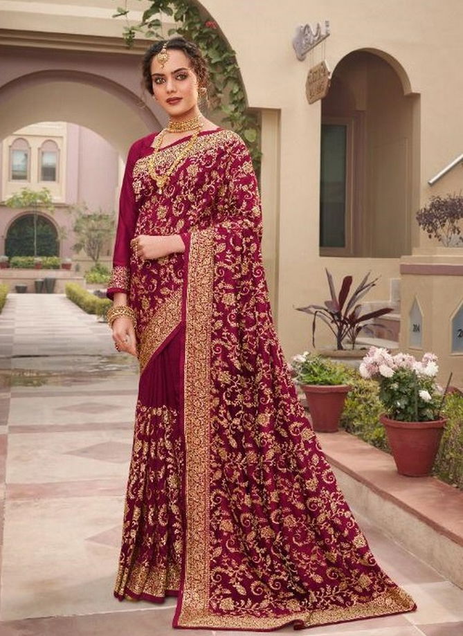 KAVIRA KALIYANI Latest Fancy Designer Heavy Bride Wedding Wear Heavy Work Vichitra Stylish Saree Collection